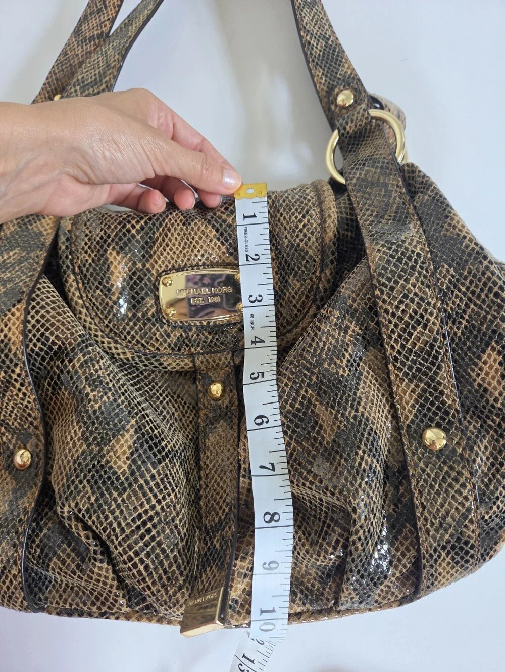 Like New Michael Kors Brimfield Large Leather Tote Shoulder Bag Python Snakeskin